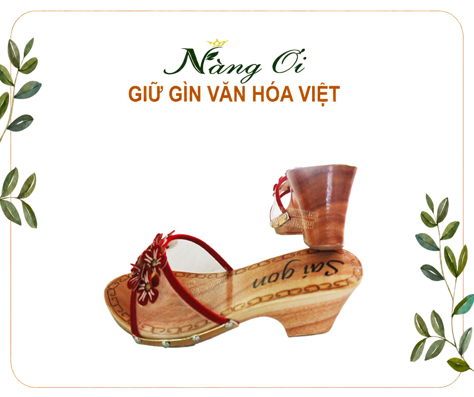 guốc mộc cho nữ cao 7cm quai trong đính hoa đỏ nổi bật